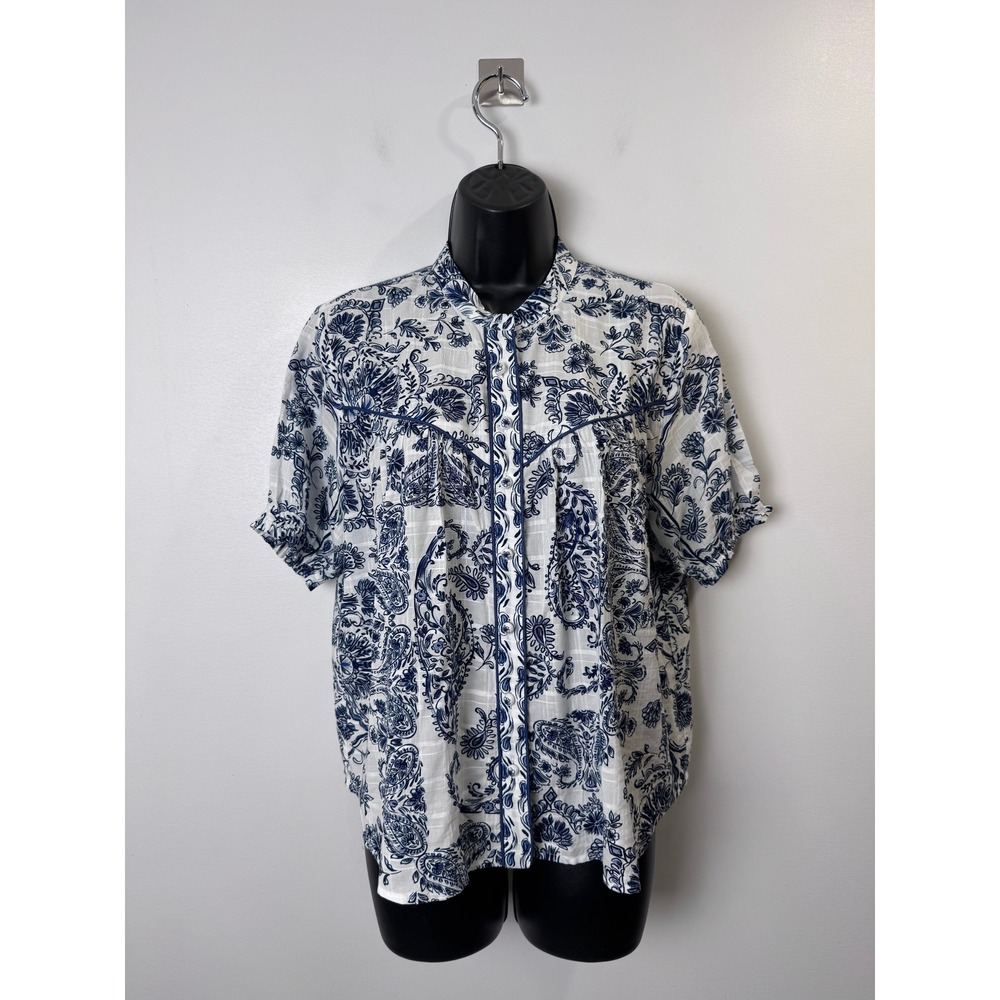 Johnny Was Jaden Western Shirred Yoke Blouse Women Size Small